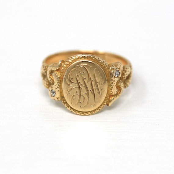 Snake Signet Ring - Edwardian Era 14k Yellow Gold 