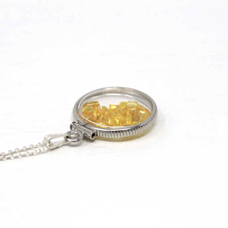 Yellow Sapphire Shaker Locket Fancy Baguette Cut Necklace Jewelry Handcrafted Sterling Silver Lucite Genuine 2.5 CTW Gemstones Pendant