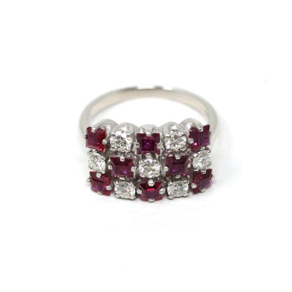 Ruby & Diamond Cluster Ring - Estate Platinum Nat… - image 3