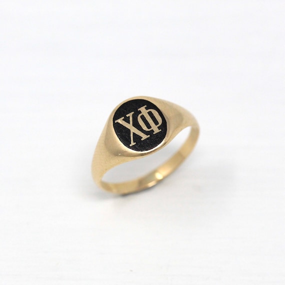 Sale Vintage Chi Phi Ring 14k Yellow Gold Black E Gem