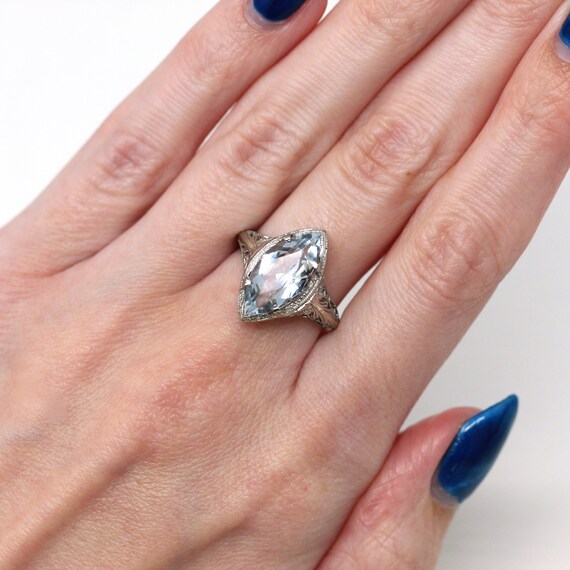 Vintage Aquamarine Ring - Art Deco Era 14k White … - image 2