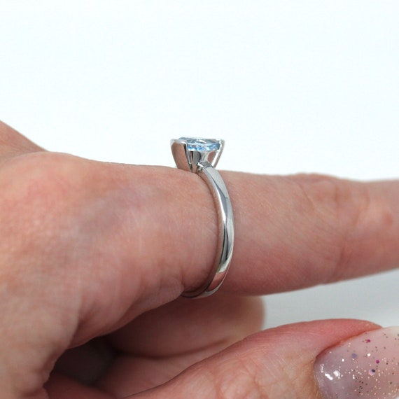 Sale - Pear Cut Aquamarine Ring - 10k White Gold … - image 4