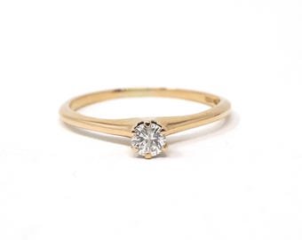 Vintage Diamond Ring - Mid Century 14k Yellow Gold .17 CTW Round Solitaire - Circa 1940s Size 6 1/4 OB Ostby Barton Fine Engagement Jewelry