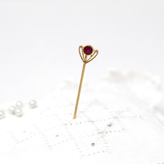 Sale - Antique Stick Pin - Art Deco Created Ruby … - image 6