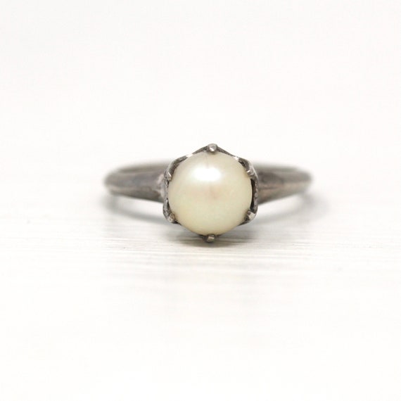 Sale - Cultured Pearl Ring - Mid Century Sterling… - image 1