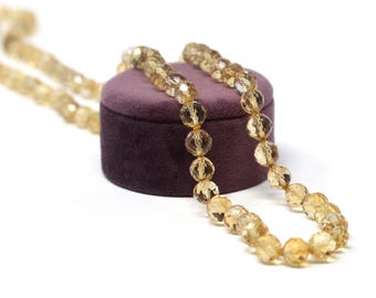 Art Deco Necklace - Vintage Natural Citrine Sunny Yellow Quartz Bead Knotted Rope - Circa 1930s Era Long Flapper Style Fashion Jewelry