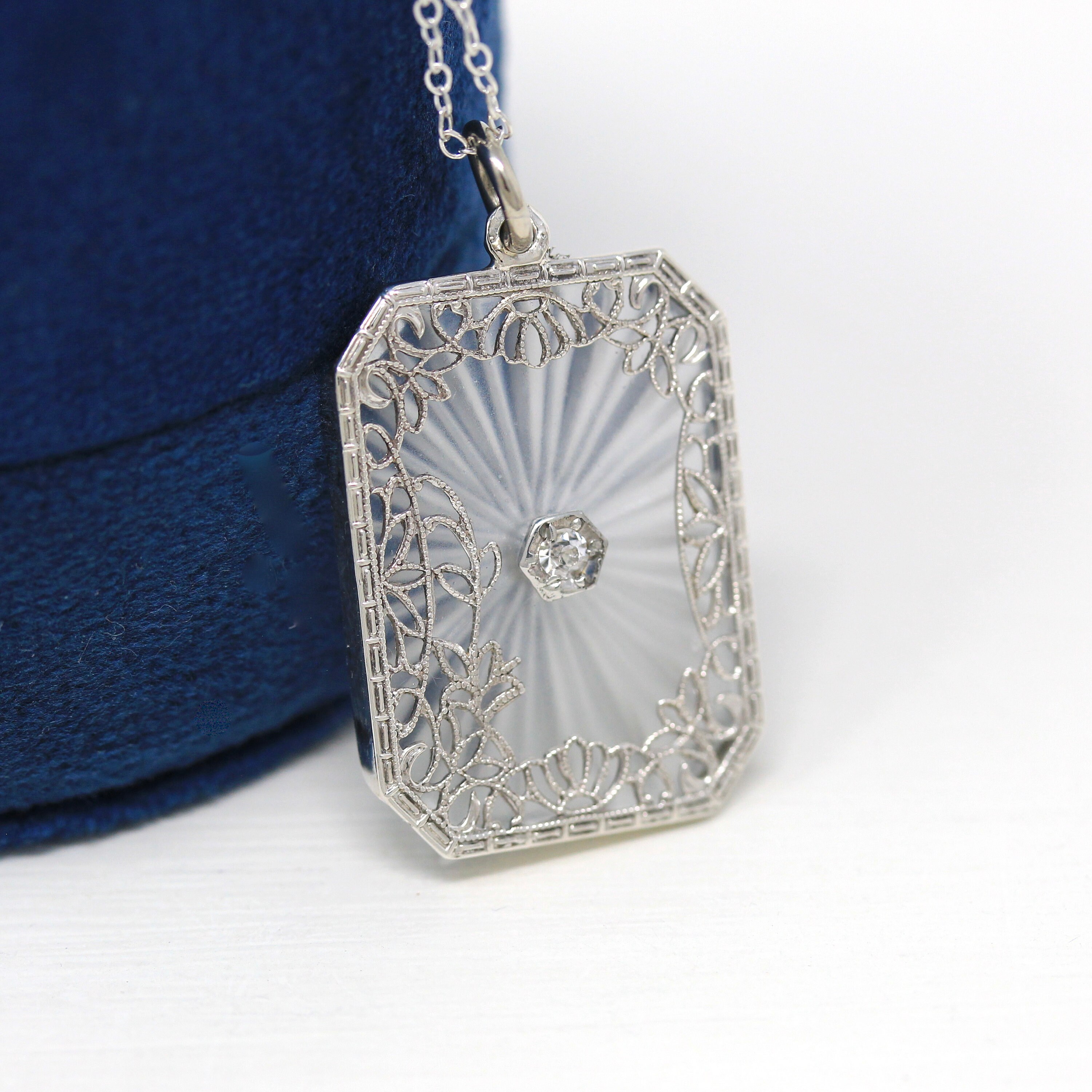 Camphor Glass Necklace - Art Deco Sterling Silver Rhinestone