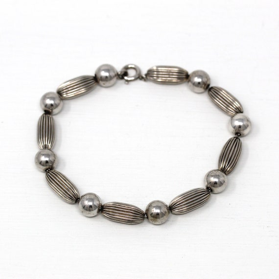 Sale - Vintage Bead Bracelet - Retro Sterling Sil… - image 3