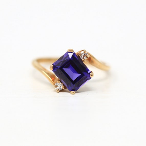 Created Sapphire Ring - Retro 10k Yellow Gold Pur… - image 1