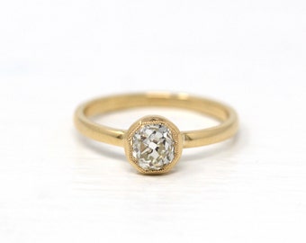 Old Mine Cut Diamond Ring - 14k Yellow Gold Genuine Antique .83 CT Diamond Solitaire - Size 6 Vintage Fine Engagement Jewelry w/ Report