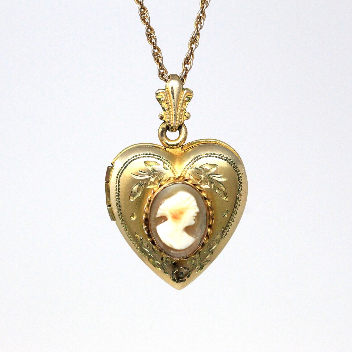 Vintage Heart Cameo Locket Retro Yellow Gold Filled Genuine | Etsy