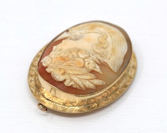 アンティークカメオブローチ - エドワード朝時代の10Kイエローゴールド
