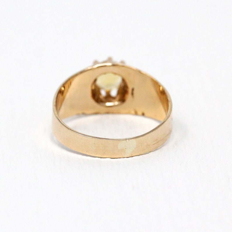 Vintage 1910 Sz 9 12 Engraved Unisex Jewelry Edwardian 14k Gold Shell Belcher Setting Genu .79 CT Gemstone Sale Antique Citrine Ring