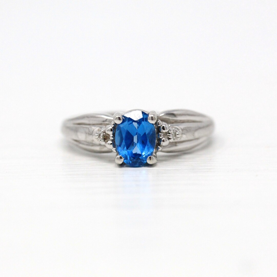 Sale Created Blue Spinel & Diamond Ring 10k White Gold - Etsy