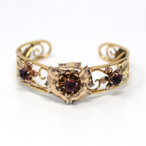 Vintage Cuff Bracelet - Retro 12k Yellow & Rose G… - image 1