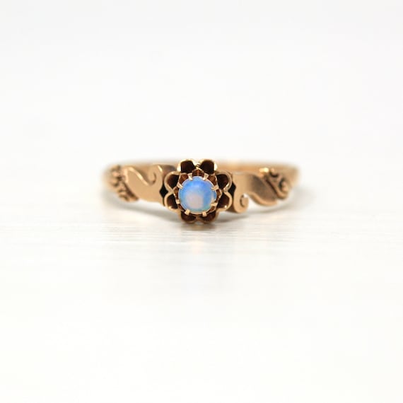 Genuine Opal Ring - Victorian 14k Rose Gold Round… - image 3