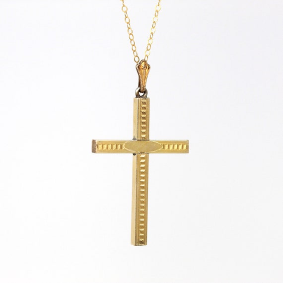 Vintage Cross Necklace - Retro 12k Gold Filled En… - image 1