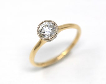 Vintage Engagement Ring - .68 ct Round Brilliant Cut Diamond 14K Yellow White Gold Solitaire - Size 6 Vintage Setting Fine Jewelry w/ Report