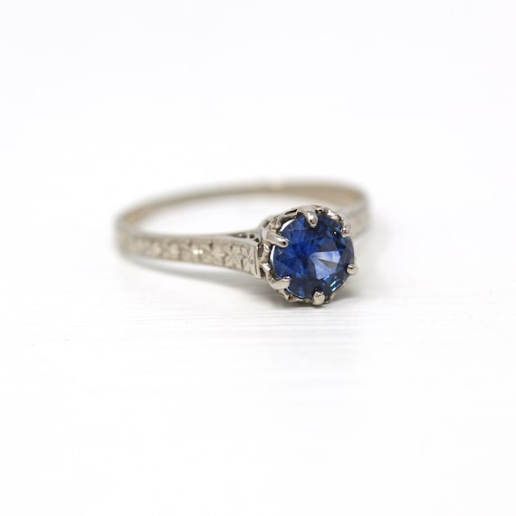 Genuine Sapphire Ring - Art Deco Platinum Round Fa