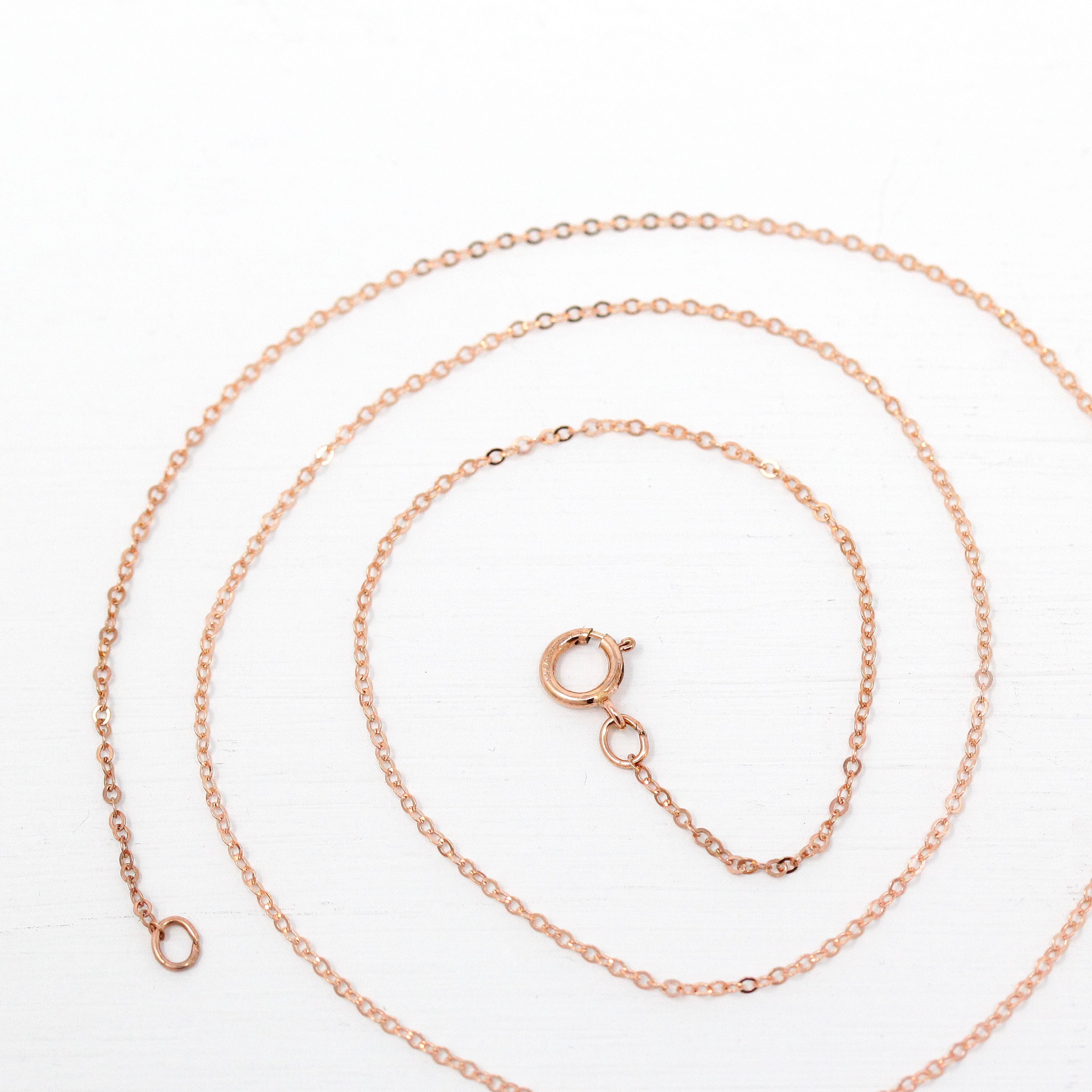14K SOLID ROSE GOLD Cable Chain Necklace 18 inch Length with Spring ring Clasp 