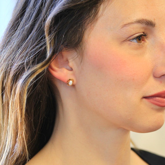 Genuine Opal Earrings - Modern 14k Yellow Gold Ov… - image 2