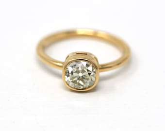 Antique 1.22 ct Old Mine Cut Diamond Engagement Ring - 18k Yellow Gold Bezel Set Vintage Cushion Cut Gem - Size 6.25 Fine Jewelry w/ Report