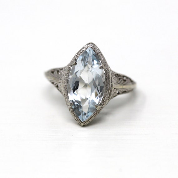 Vintage Aquamarine Ring - Art Deco Era 14k White … - image 1