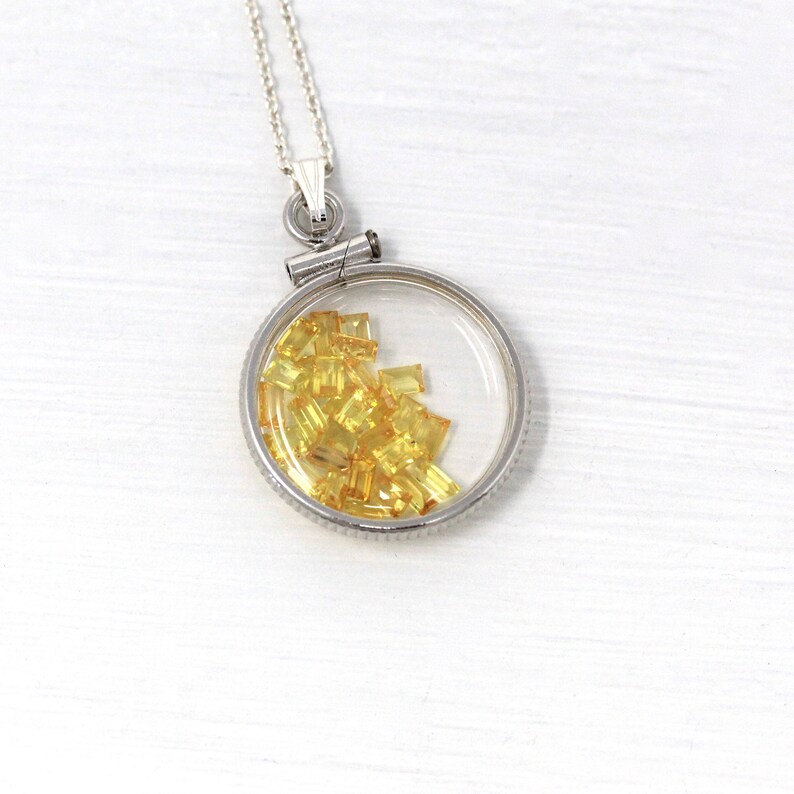Yellow Sapphire Shaker Locket Fancy Baguette Cut Necklace Jewelry Handcrafted Sterling Silver Lucite Genuine 2.5 CTW Gemstones Pendant