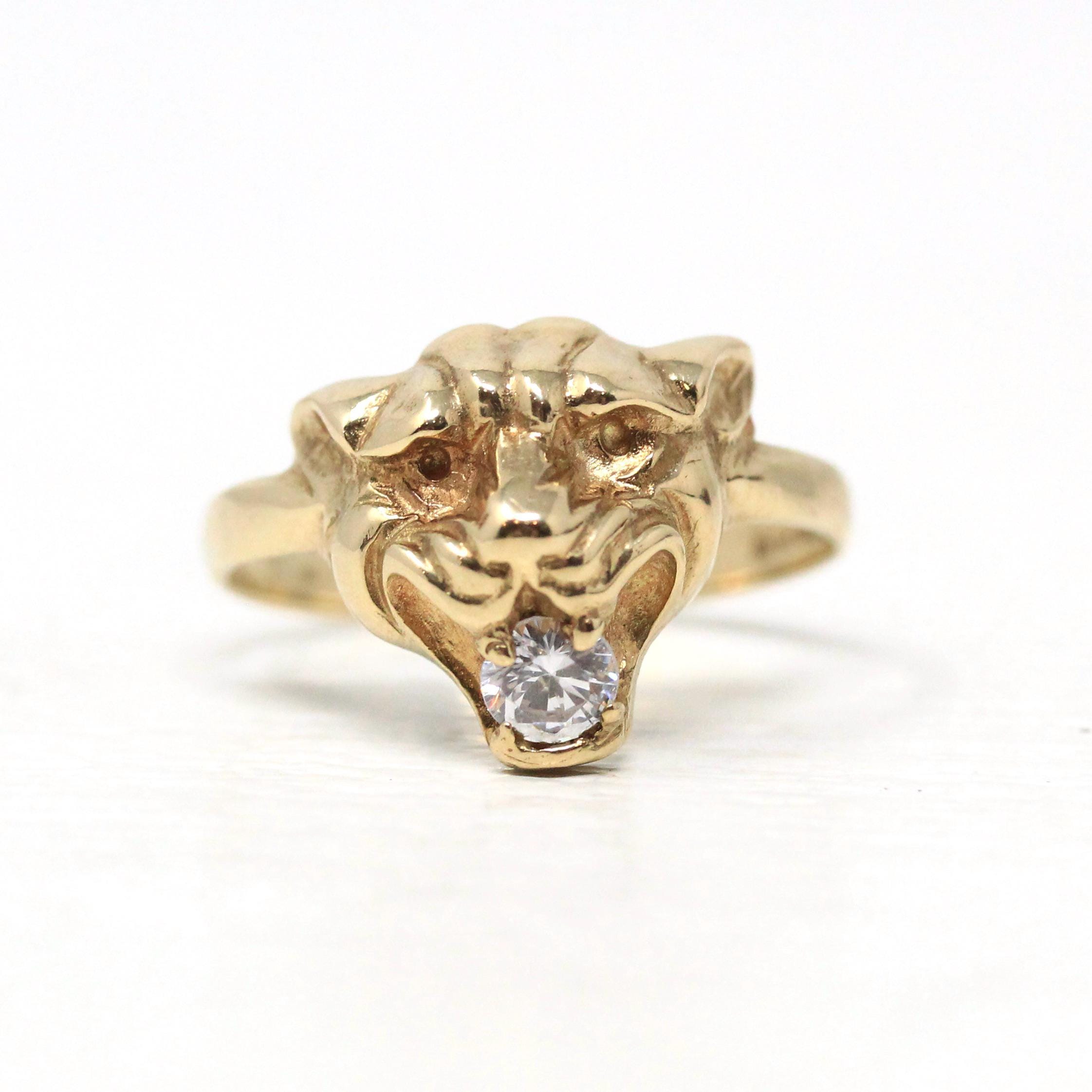 Modern Lion Ring - Estate 9k Yellow Gold Cubic Zirconia London
