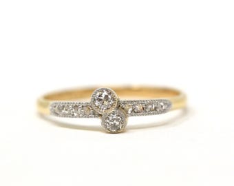 Vintage Toi Et Moi Ring - Mitte des Jahrhunderts 18k Gelbgold Platin Diamant Verlobungsring - Zirka 1950er Jahre Größe 8 Feiner Schmuck