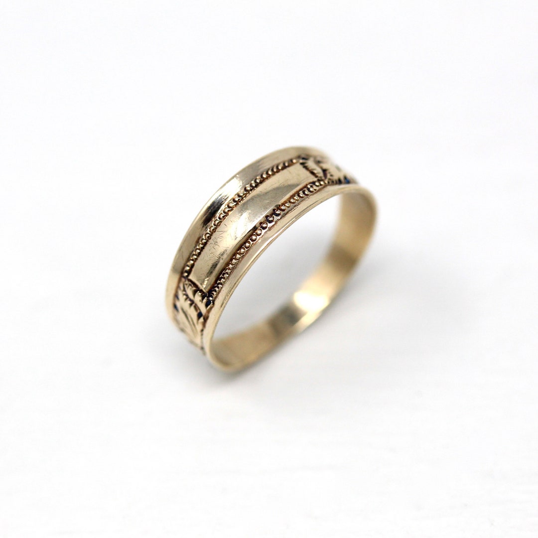 Antique Cigar Band - Edwardian Era 10k Yellow Gold Grape Vines Petite Ring - Vintage Circa 1900s Era Size 4 Fine Pinky Fine Jewelry