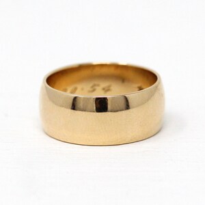 Retro Cigar Band - Vintage 14k Rosy Yellow Gold Dated 1954 Wide Ring - Size 6 Classic Retro Women Mens Unisex Wedding Stacking Fine Jewelry