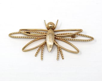 Vintage Bug Brooch - Retro 12k Gold Filled Flying Winged Insect Figural Pin - Circa 1960s Era Statement Fashion Accessory Wells 60s Jewelry