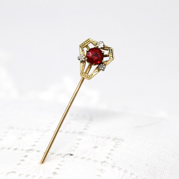 14K Yellow Gold Diamond and Sapphire Stick Pin, Art Nouveau, Circa