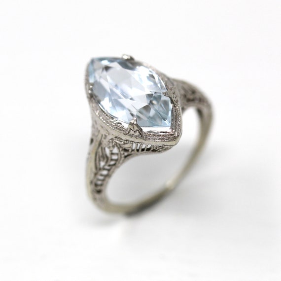 Vintage Aquamarine Ring - Art Deco Era 14k White … - image 3