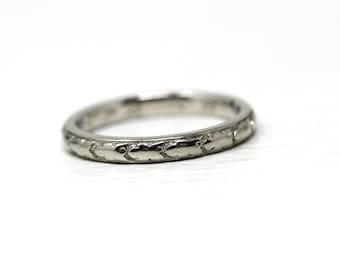Art Deco Wedding Band - Vintage 18k White Gold Orange Blossom Eternity Ring - Vintage Circa 1930s Size 4 1/4 Bridal Fine Stacking Jewelry