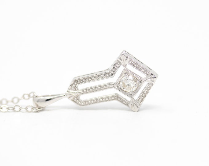 Antique Diamond Necklace Art Deco 18k White Gold .10 Genuine Gemstone