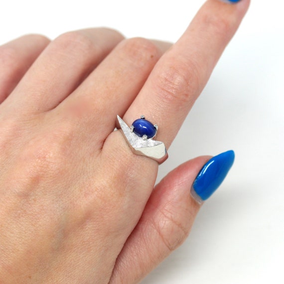 Sale - Created Star Sapphire Ring - Retro 14k Whi… - image 2