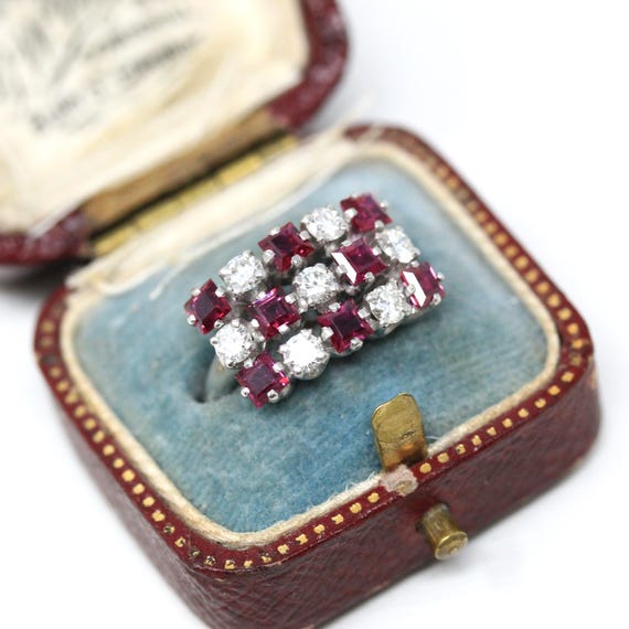 Ruby & Diamond Cluster Ring - Estate Platinum Nat… - image 9