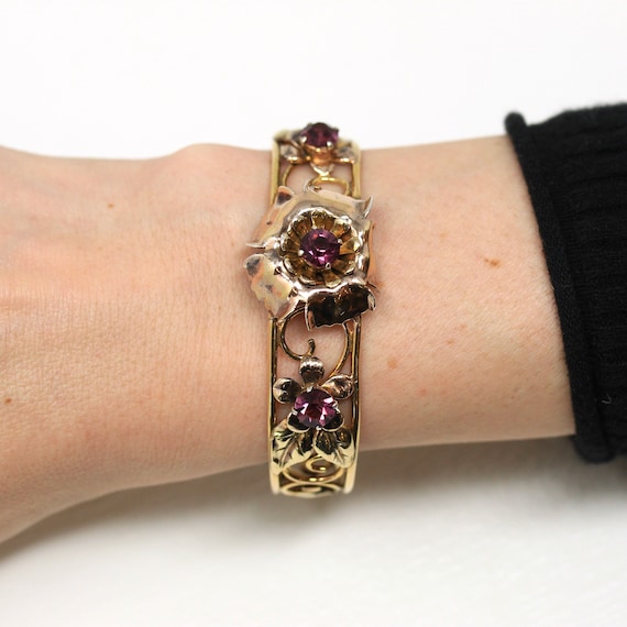 Vintage Cuff Bracelet - Retro 12k Yellow & Rose G… - image 2