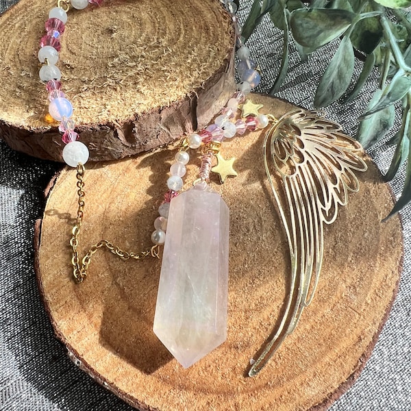 Angel dust rose quartz pendulum