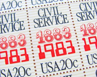 Civil Service UNused Vintage US Postage Stamps Full Sheet of 50 20cent 1983 Retro Fonts Typography Valentine's Save the Date Wedding 2053