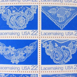 Lacemaking UNused Vintage US Postage Stamps Full Sheet of 40 22cent 1980s Blue White Save the Date Wedding Invitations Floral Lace Postage image 1