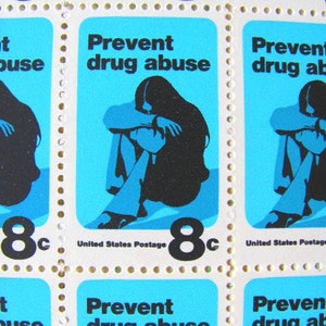 Prévention de l'abus de drogues Feuille complète de 50 timbres-poste américains vintage inutilisés 8 c Pop Art Mod Design Hippy Stoner Réservez votre date de livraison pour mariage