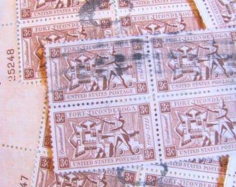Fort Ticonderoga Plate Block Collection 50 Used Vintage US Postage Stamps 3c 1955 Upstate New York NY French Wedding Postage USA Philately