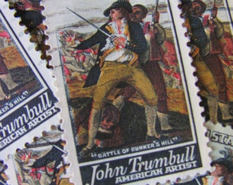 The Battle at Bunker Hill 30 Vintage US Postage Stamps John Trumbull American Artist Fine Art Painting Revolutionary War History Ephemera