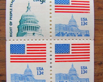 Right of People Peaceably to Assemble Booklet of 8 Vintage UNused US Postage Stamps 13c 9c Fight the Power Politics Protest Save the Date