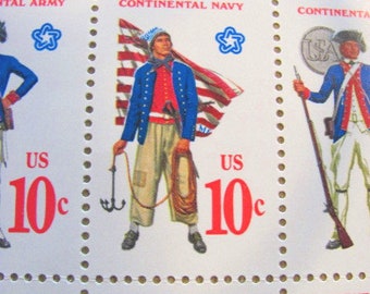 Military Uniforms Full Sheet of 50 Vintage UNUsed US Postage Stamps 10-c 1975 American Bicentennial Soldier Patriots Colonial Save the Date