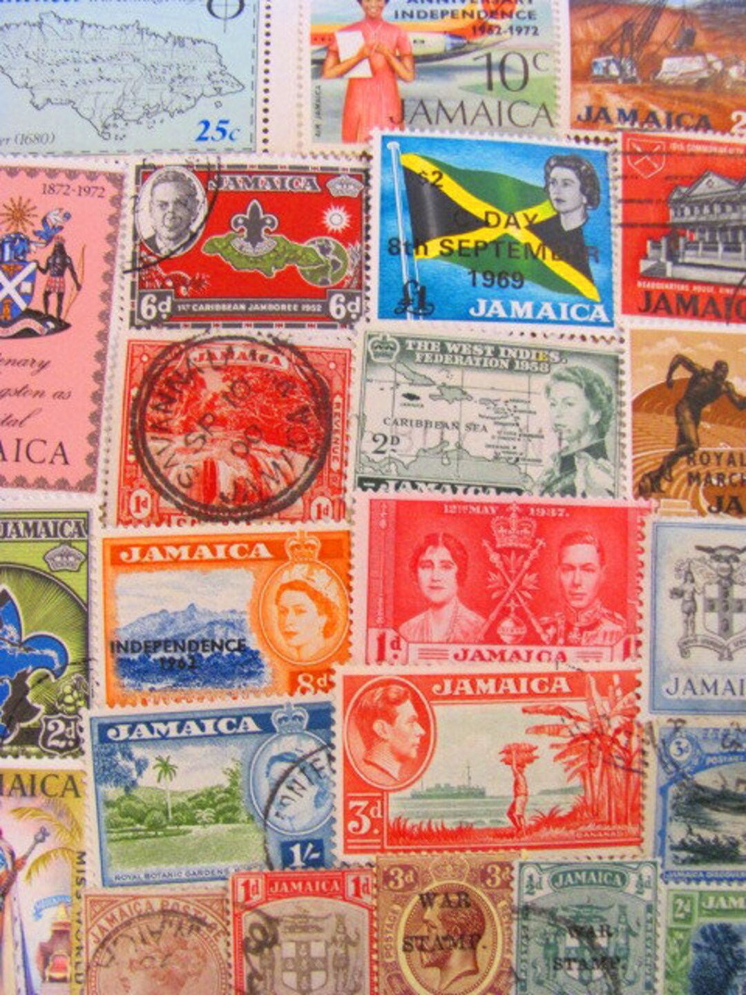Jamaican Me Crazy 50 Premium Vintage Jamaica Postage Stamps Rastafari