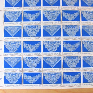 Lacemaking UNused Vintage US Postage Stamps Full Sheet of 40 22cent 1980s Blue White Save the Date Wedding Invitations Floral Lace Postage image 5